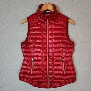 Tommy Hilfiger Women's S Quilted Red Shiny Puffer Vest Down Fill Zip Up Pockets